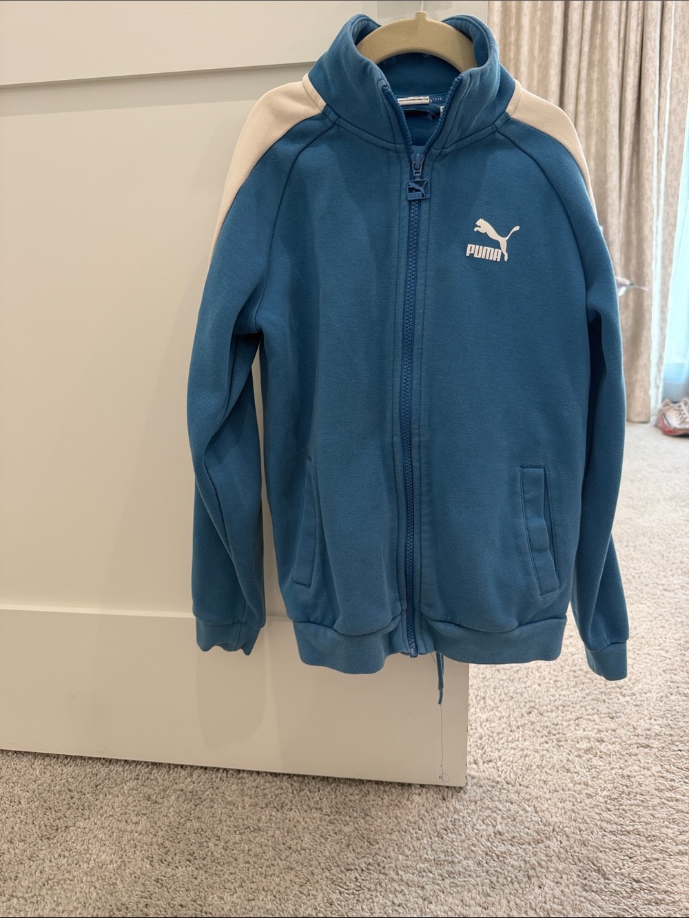 Puma Kids Teal Blue Full-Zip Jacket with White Shoulder Panels